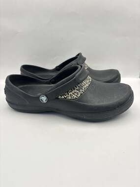 Crocs Mercy Black Leopard Work Clogs Women Size 9